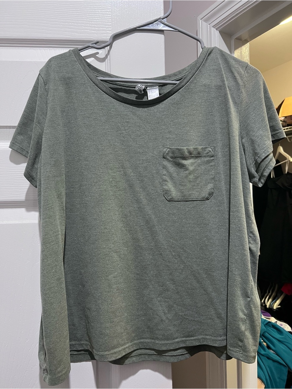 H&M Olive Green Crew Neck Pocket Tee